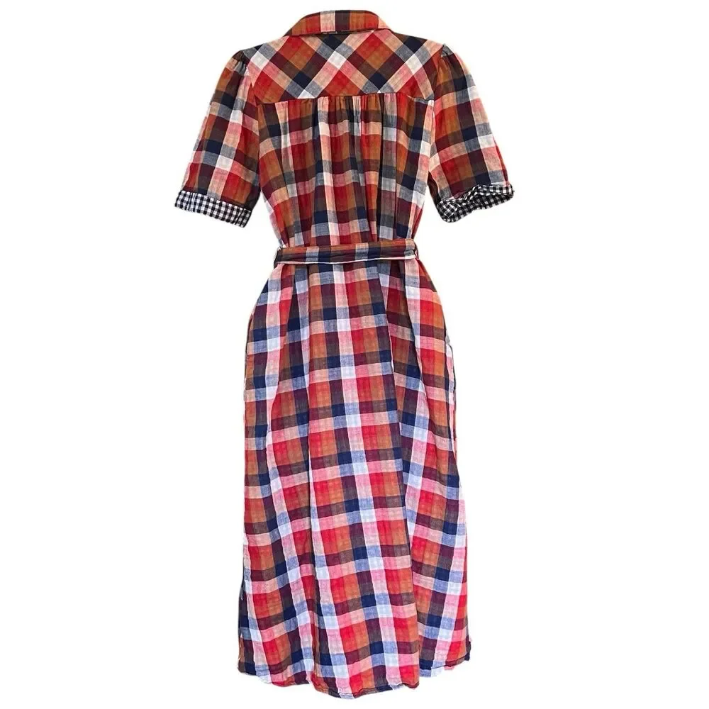 Jodifl Checkered Midi Shirt Dress w/Belt Sz Small Classic Academia Cottagecore - Picture 9 of 13